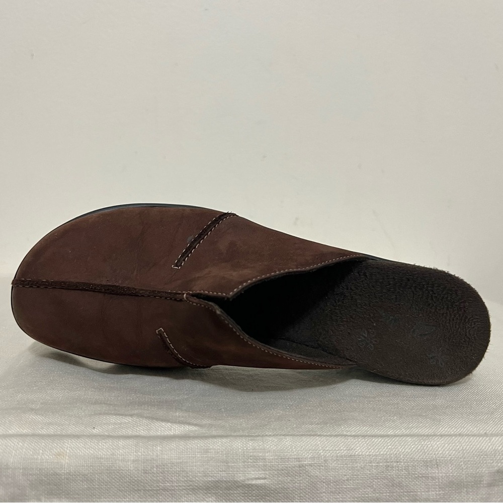 Clark’s Brown Nubuck Leather Mules Slip On Wedge Shoes Comfy Casual Cottagecore - Picture 6 of 10